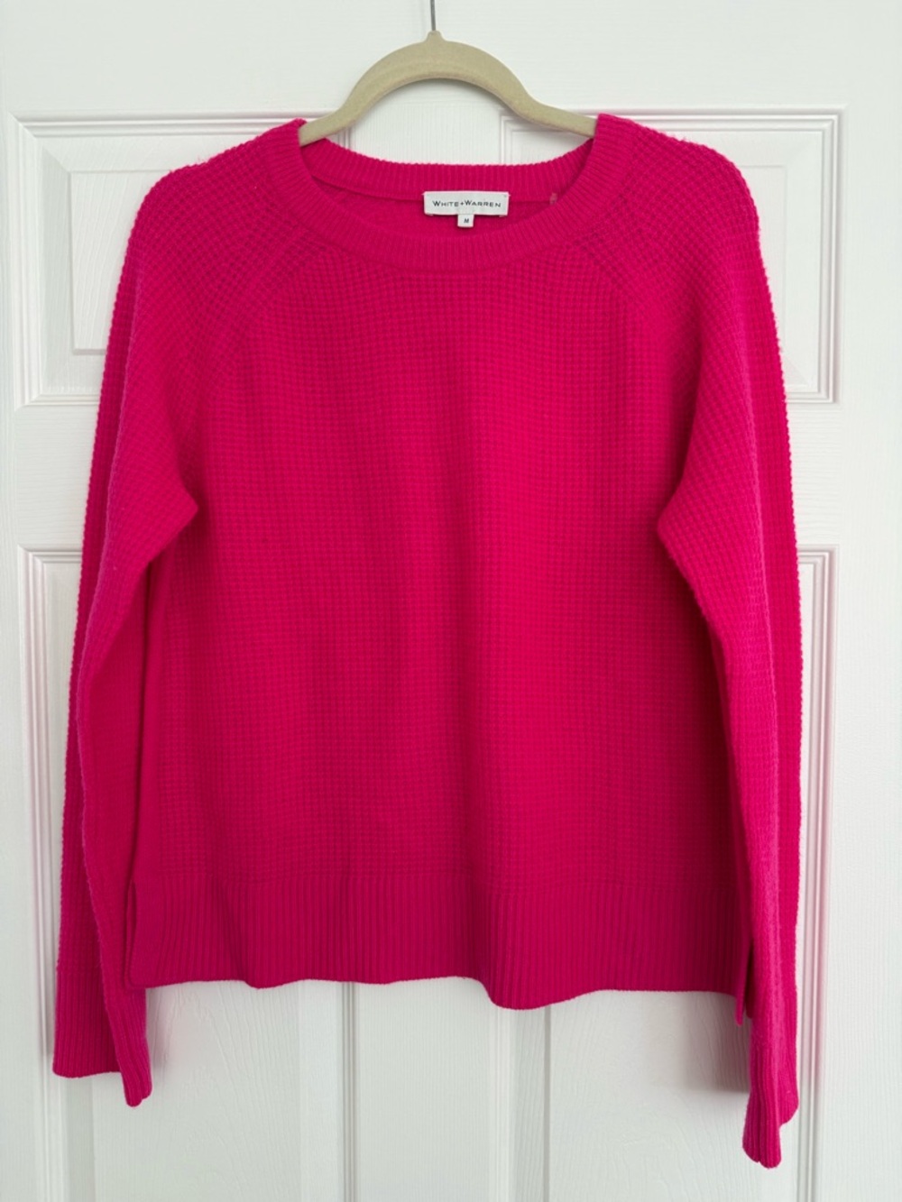 White + Warren hot pink waffle cashmere sweater (M)